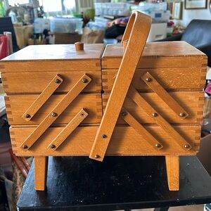 Vintage Mid Century Solid Wood Cantilever Sewing Box